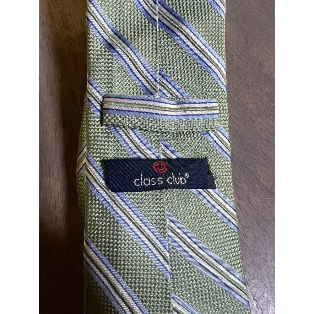 Class Club Boys Zipper Tie 100% Silk Striped Green One Size